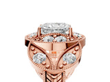 Rose gold Radiant Diamond Milgrain Marquise Filigree Engagement Ring with Prong Setting_11