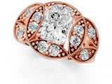 Rose gold Radiant Diamond Milgrain Marquise Filigree Engagement Ring with Prong Setting_7