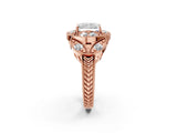 Rose gold Radiant Diamond Milgrain Marquise Filigree Engagement Ring with Prong Setting_8