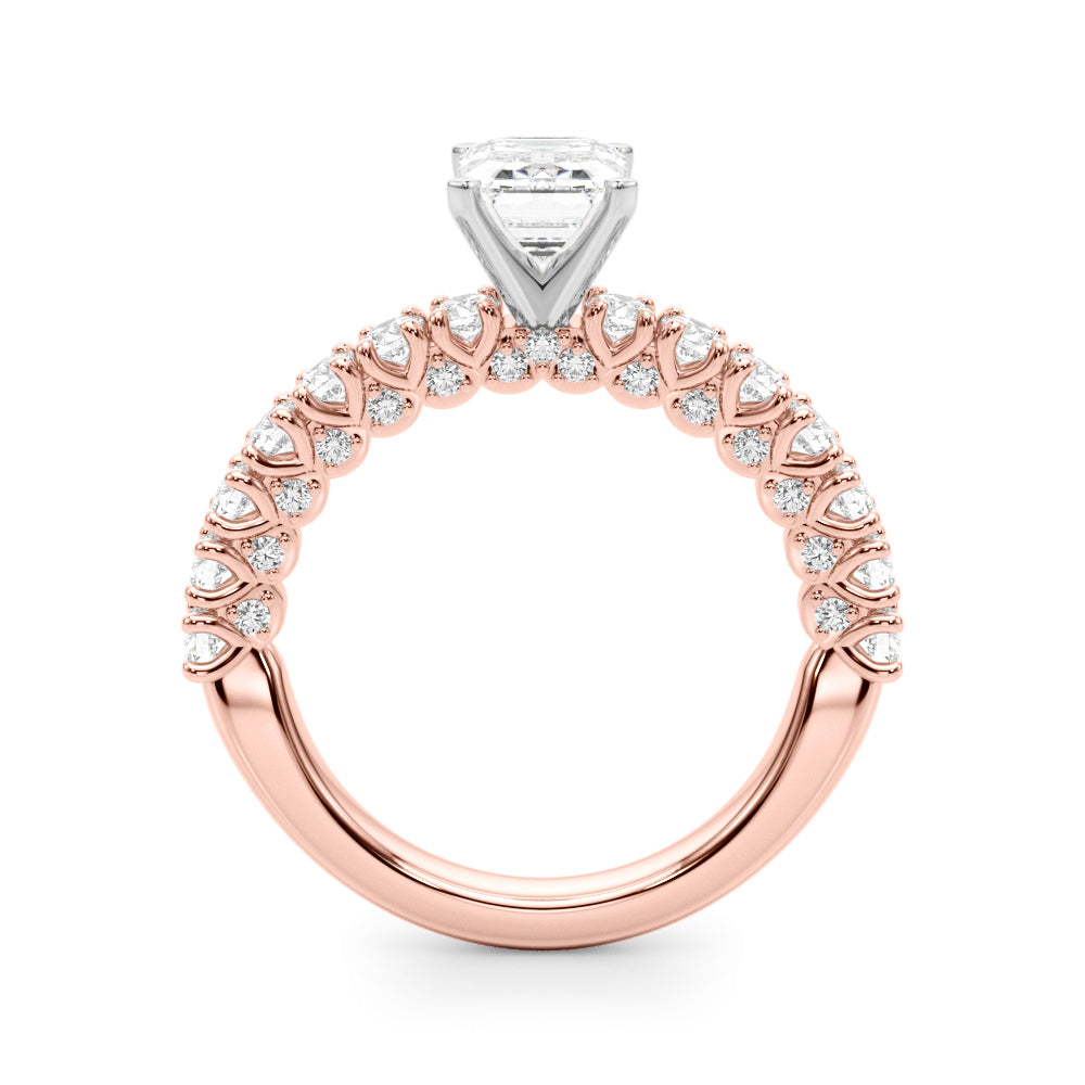 Rose gold Radiant Diamond Pavé Band Solitaire Ring with Four-Prong Setting 1