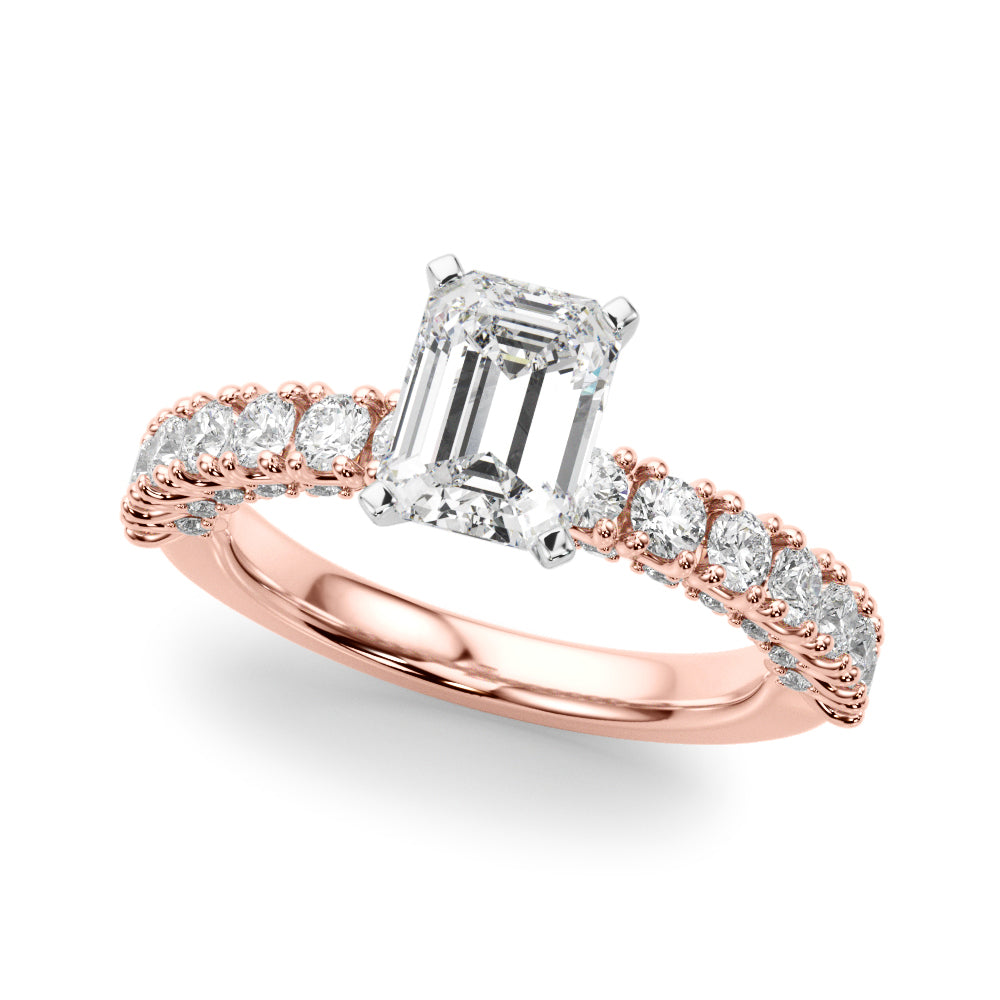 Rose gold Radiant Diamond Pavé Band Solitaire Ring with Four-Prong Setting 2