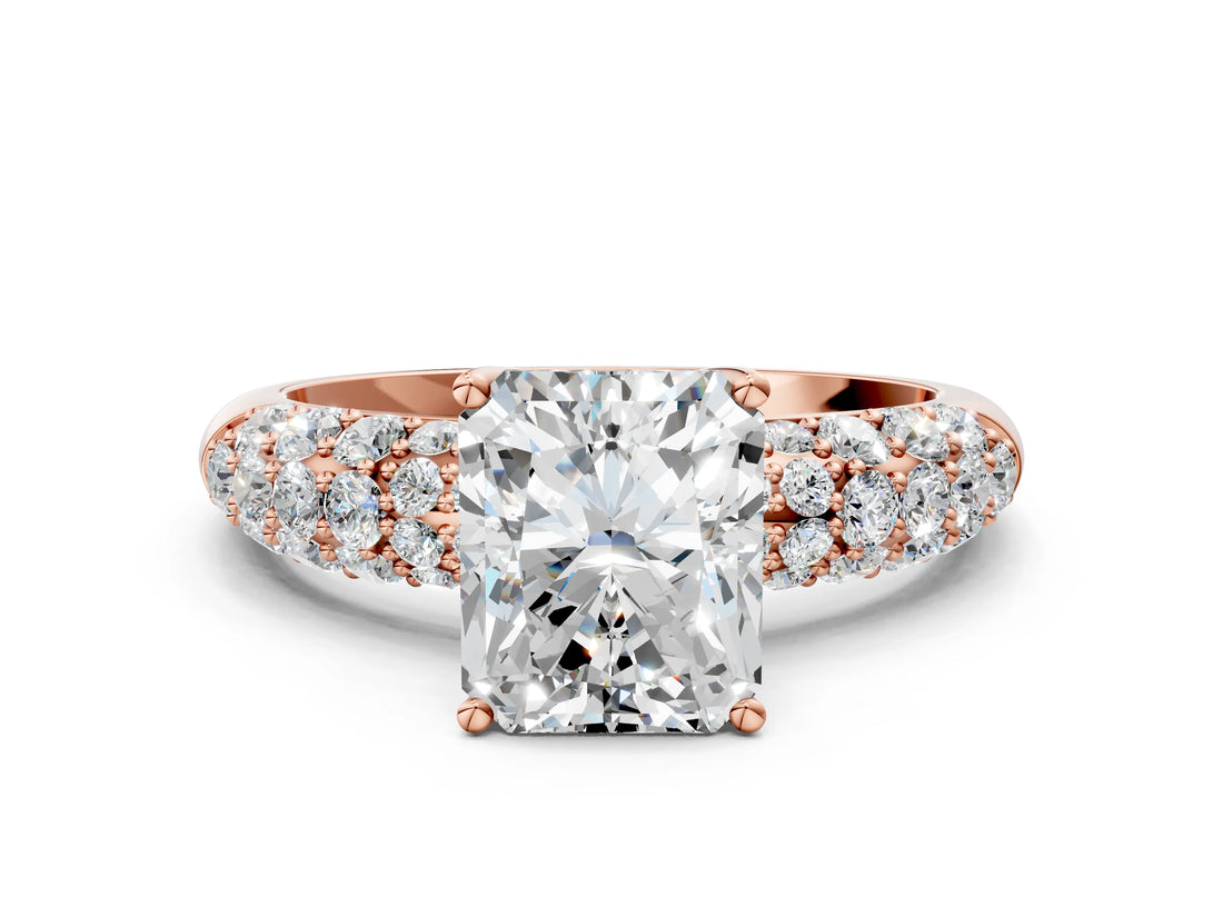 Rose gold Radiant Diamond Pavé Band Solitaire Ring with Four-Prong Setting_83