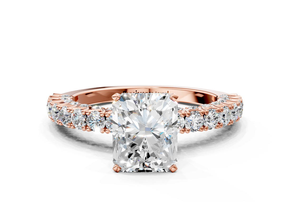Rose gold Radiant Diamond Pavé Band Solitaire Ring with Four-Prong Setting_84