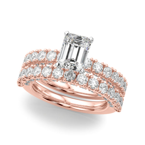 Rose gold Radiant Diamond Pavé Band Solitaire Ring with Four-Prong Setting