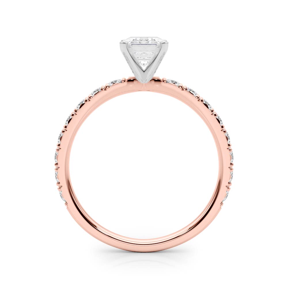 Rose gold Radiant Diamond Pavé Band Solitaire with Four-Prong Setting 1