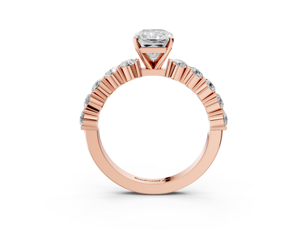 Rose gold Radiant Diamond Solitaire Ring with Shared Prong Round Side Stones