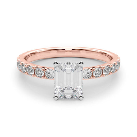 Rose gold Radiant Diamond Pavé Band Solitaire with Four-Prong Setting
