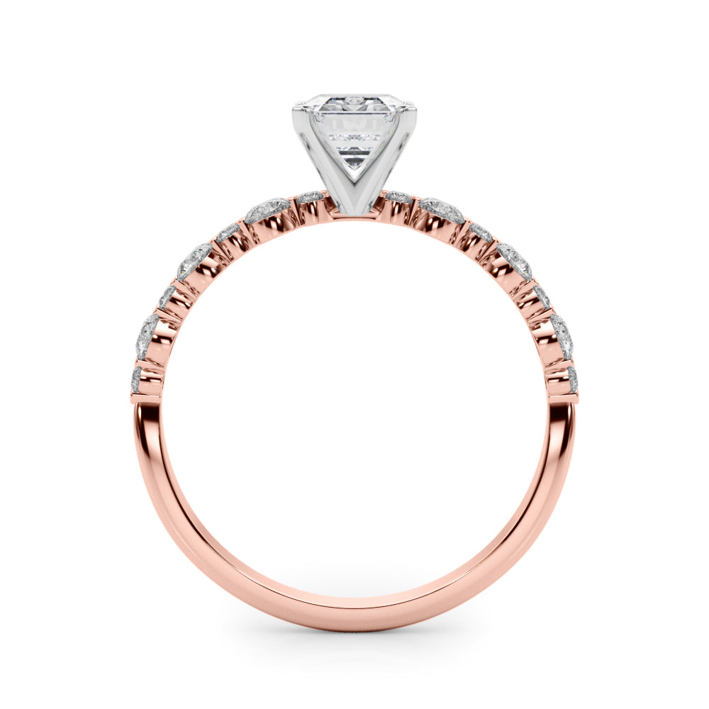 Rose gold Radiant Diamond Prong Set Engagement Ring with Pave Band 1