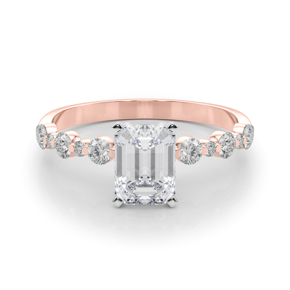 Rose gold Radiant Diamond Prong Set Engagement Ring with Pave Band