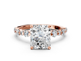 Rose gold Radiant Diamond Prong Set Engagement Ring with Pave Band_212