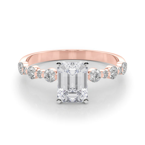Rose gold Radiant Diamond Prong Set Engagement Ring with Pave Band