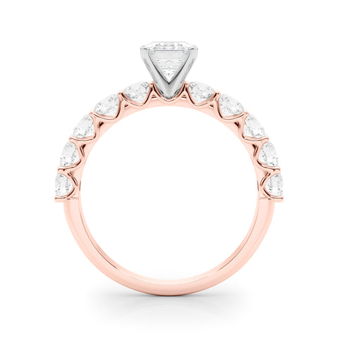 Rose gold Radiant Diamond Prong Setting with Side Stones on a Pave Band 1