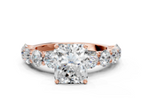 Rose gold Radiant Diamond Prong Setting with Side Stones on a Pave Band_155