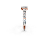 Rose gold Radiant Diamond Prong Setting with Side Stones on a Pave Band_157
