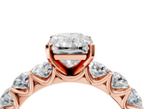 Rose gold Radiant Diamond Prong Setting with Side Stones on a Pave Band_159