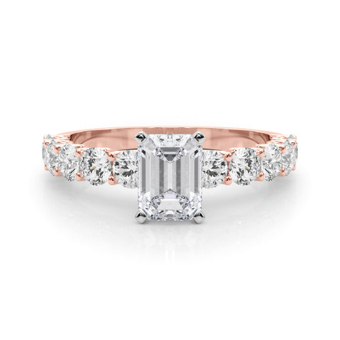 Rose gold Radiant Diamond Prong Setting with Side Stones on a Pave Band