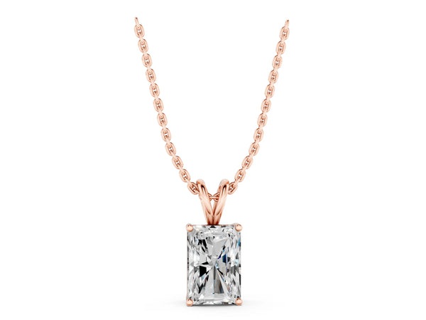 Rose gold Radiant Diamond Solitaire Pendant with Four Prong Setting