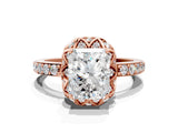 Rose gold Radiant Diamond Solitaire Ring with Shared Prong Pavé Band_54