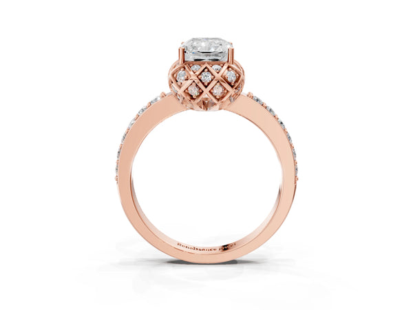 Rose gold Radiant Diamond Solitaire Ring with Shared Prong Pavé Band