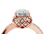 Rose gold Radiant Diamond Solitaire Ring with Shared Prong Pavé Band_58