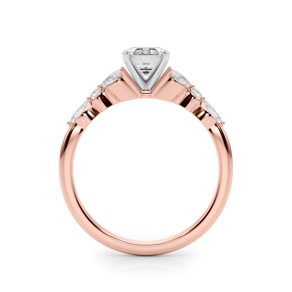 Rose gold Radiant Diamond Solitaire with Side Stones on a White Gold Band and Four-Prong Setting 1