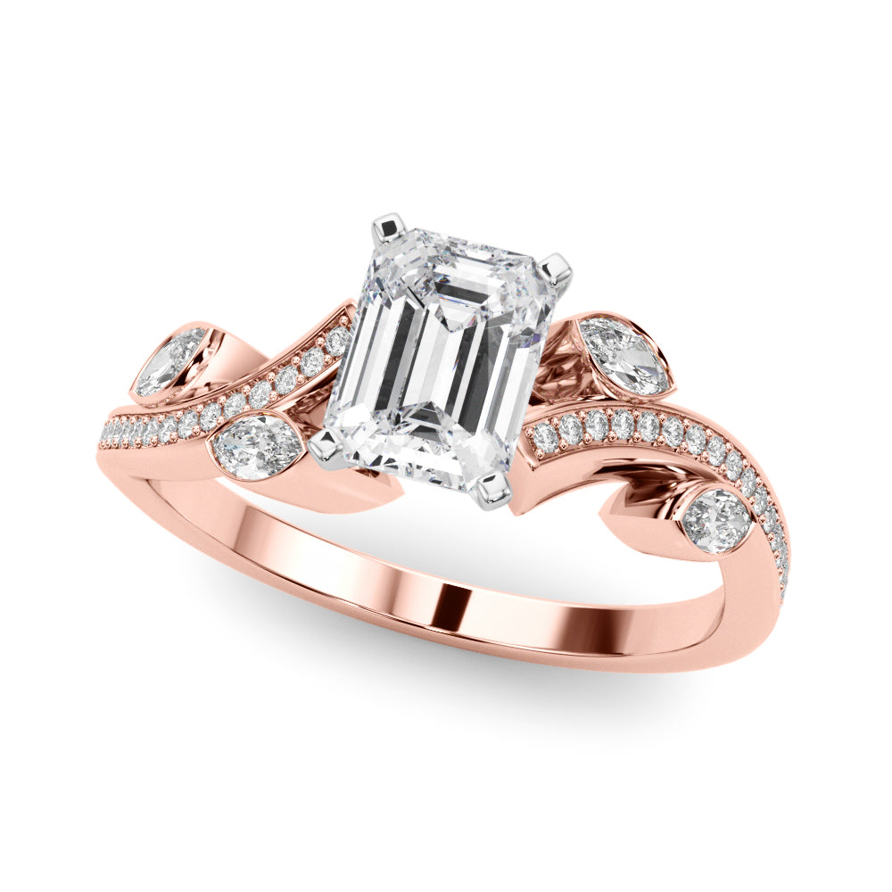 Rose gold Radiant Diamond Swirl Band with Prong Setting 2