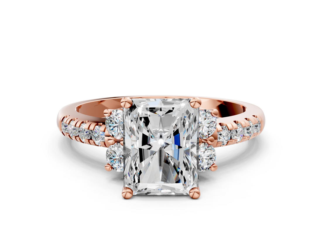 Rose gold Radiant Diamond Three-Stone Pave Band with Four-Prong Setting_32