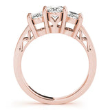 Rose gold Radiant Diamond Three-Stone Ring with Prong Setting and Textured Band 2