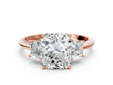 Rose gold Radiant Diamond Three-Stone Ring with Trapezoid Side Stones and Prong Setting_22