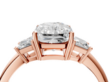 Rose gold Radiant Diamond Three-Stone Ring with Trapezoid Side Stones and Prong Setting_26