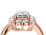 Rose gold Radiant Halo Cluster Diamond Engagement Ring with Prong Setting and Polished Band_103
