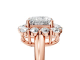 Rose gold Radiant Halo Cluster Diamond Engagement Ring with Prong Setting and Polished Band_104