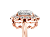Rose gold Radiant Halo Cluster Diamond Engagement Ring with Solitaire Band and Prong Setting_52