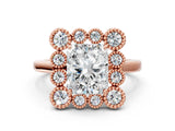 Rose gold Radiant Halo Diamond Cluster Engagement Ring with Milgrain Bezel Setting and Solitaire Band_75