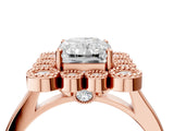 Rose gold Radiant Halo Diamond Cluster Engagement Ring with Milgrain Bezel Setting and Solitaire Band_79