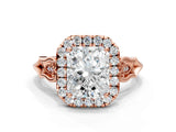 Rose gold Radiant Halo Diamond Engagement Ring with Filigree Band and Four-Prong Setting_81