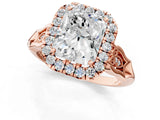 Rose gold Radiant Halo Diamond Engagement Ring with Filigree Band and Four-Prong Setting_82