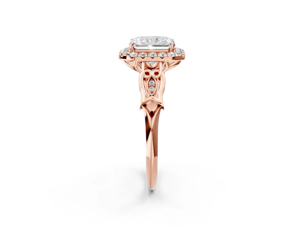 Rose Gold Radiant Cut Vintage Filigree Halo Engagement Ring Setting