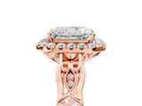 Rose gold Radiant Halo Diamond Engagement Ring with Filigree Band and Four-Prong Setting_86