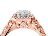 Rose gold Radiant Halo Diamond Engagement Ring with Intricate Filigree Band and Four-Prong Setting_57