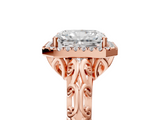 Rose gold Radiant Halo Diamond Engagement Ring with Intricate Filigree Band and Four-Prong Setting_58