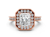 Rose gold Radiant Halo Diamond Engagement Ring with Milgrain Pave Band and Four-Prong Setting_39