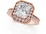Rose gold Radiant Halo Diamond Engagement Ring with Milgrain Pave Band and Four-Prong Setting_40