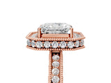 Rose gold Radiant Halo Diamond Engagement Ring with Milgrain Pave Band and Four-Prong Setting_44