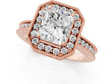 Rose gold Radiant Halo Diamond Engagement Ring with Milgrain Pave Band and Four-Prong Setting_47