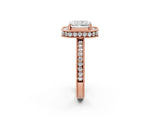 Rose gold Radiant Halo Diamond Engagement Ring with Milgrain Pave Band and Four-Prong Setting_48