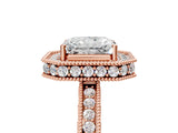 Rose gold Radiant Halo Diamond Engagement Ring with Milgrain Pave Band and Four-Prong Setting_51
