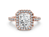 Rose gold Radiant Halo Diamond Engagement Ring with Pavé Band and Four-Prong Setting_135