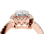 Rose gold Radiant Halo Diamond Engagement Ring with Pavé Band and Four-Prong Setting_139
