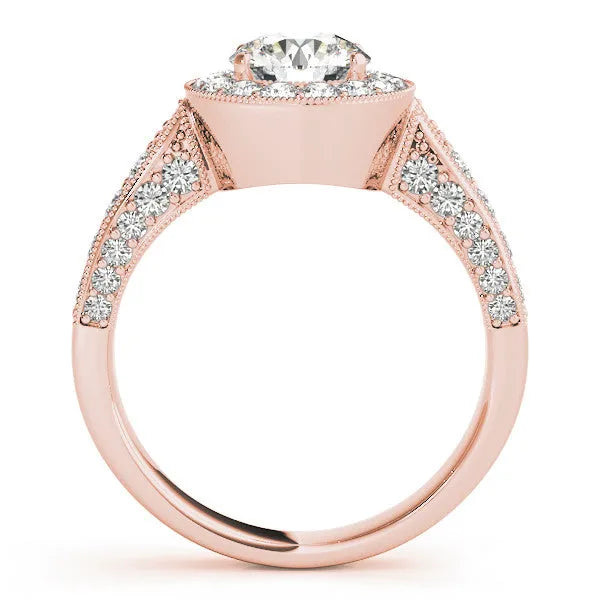Rose gold Radiant Halo Diamond Engagement Ring with Split Shank Band and Four-Prong Setting